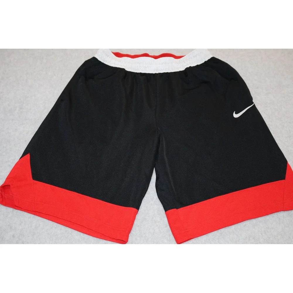 Nike Basketball Shorts Mens Medium Black Red White Dri-Fit Mesh Athletic Gym **